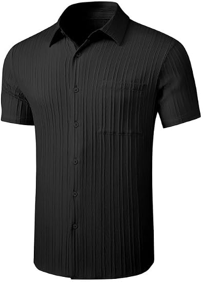 Men's Button Down Shirts Textured Short Casual Summer Hawaiian Beach Shirt with Pocket - Image 2