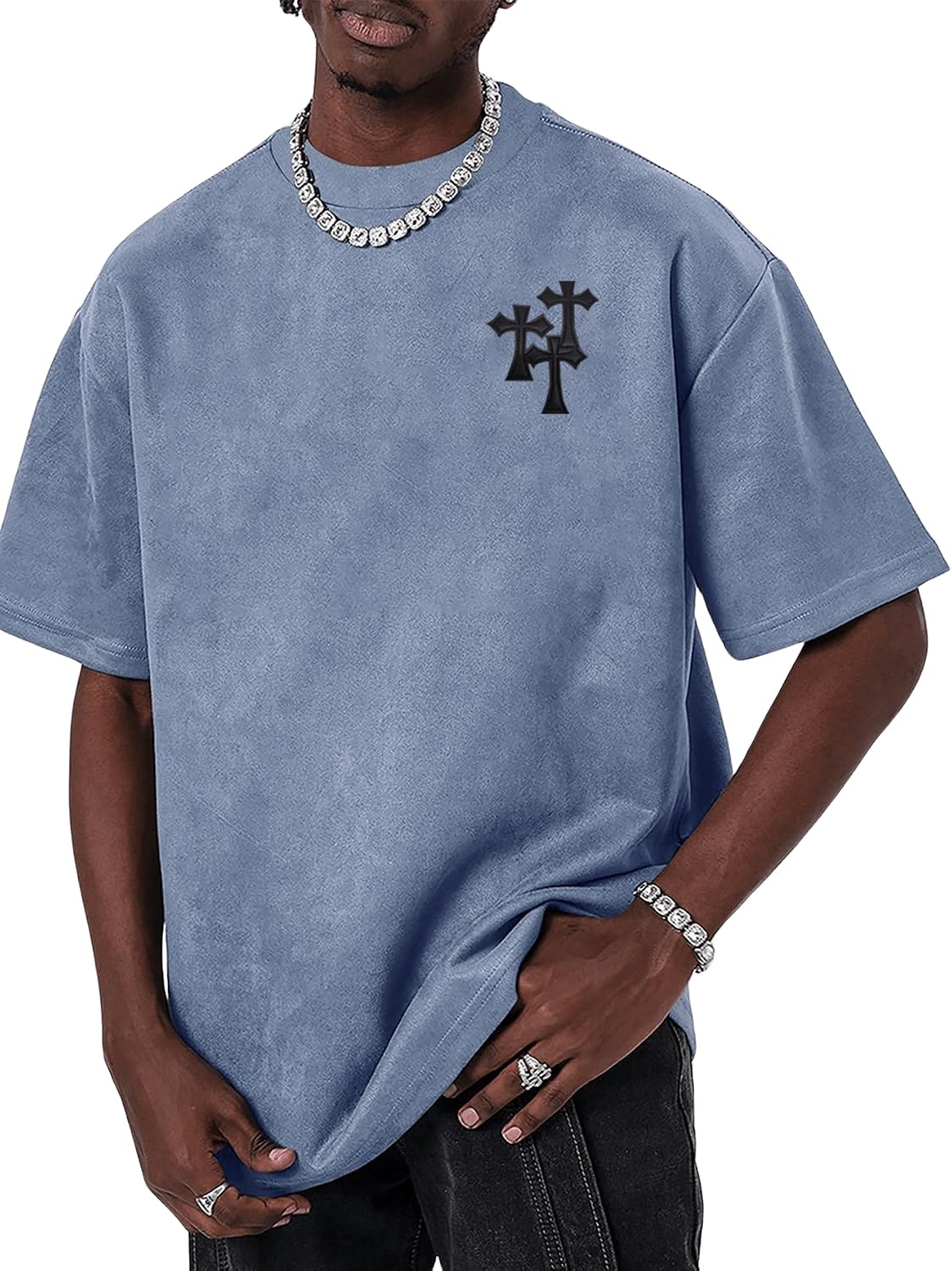 men Oversized Graphic Tee Letter Print Round Neck Drop Shoulder Shirts Pullover Vintage Distressed T Shirt