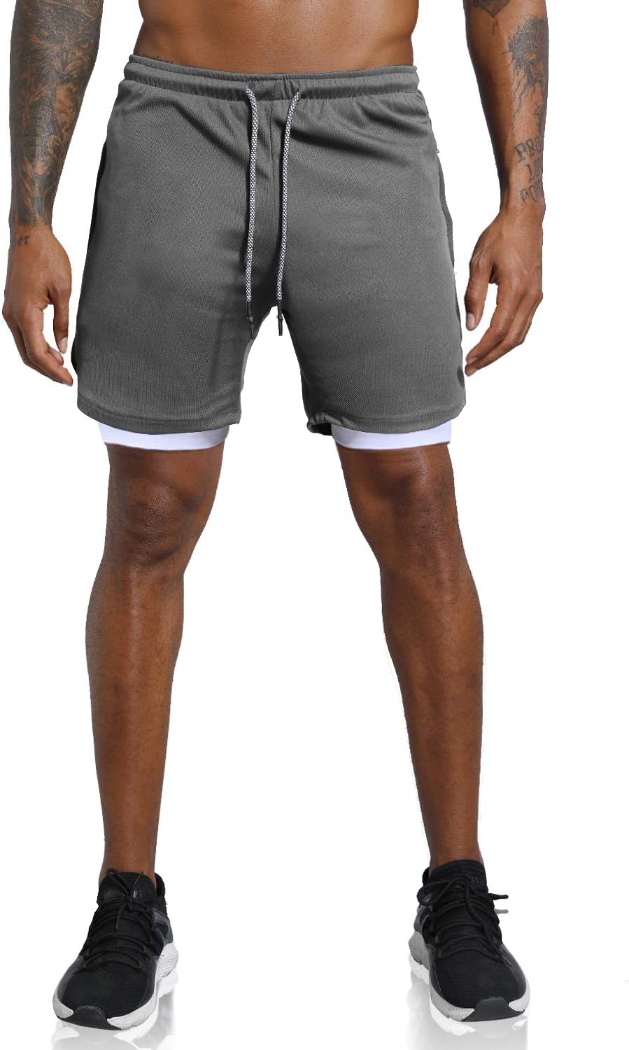 men 2 in 1 Workout Running Shorts Lightweight Training Yoga Gym 7" Short with Zipper Pockets - Image 2