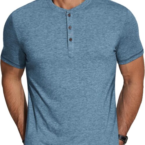 Men's  Shirts Short  Casual Basic Tee Summer Button Henley Soild T Shirts