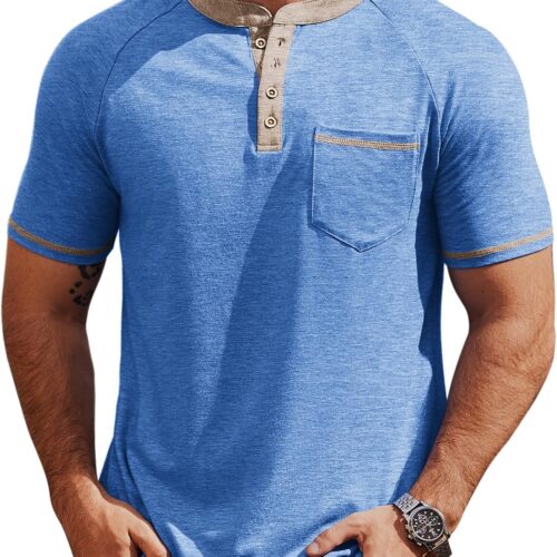 Mens Shirts Short  Casual Button T-Shirts Basic Tee Shirts Summer Vintage T Shirts with Pocket