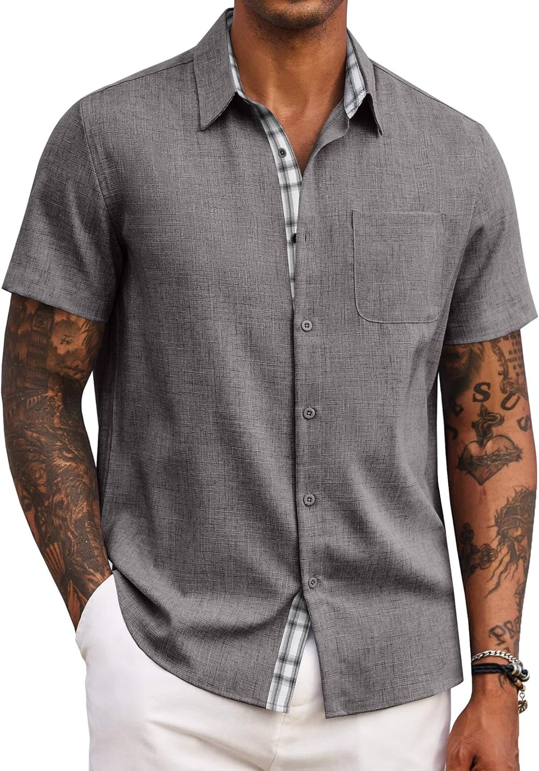 Men's Button Down Shirts Short Casual Shirts Summer Beach Shirts Vacation Wedding Shirts with Pocket